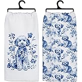 Koesus Blue and White Chinoiserie Poodle Kitchen Towels, French Country Poodle Hand Towels for Bathroom, Grandmillennial Dog Dish Tea Towel for Kitchen, 16x24 Inch Set of 2