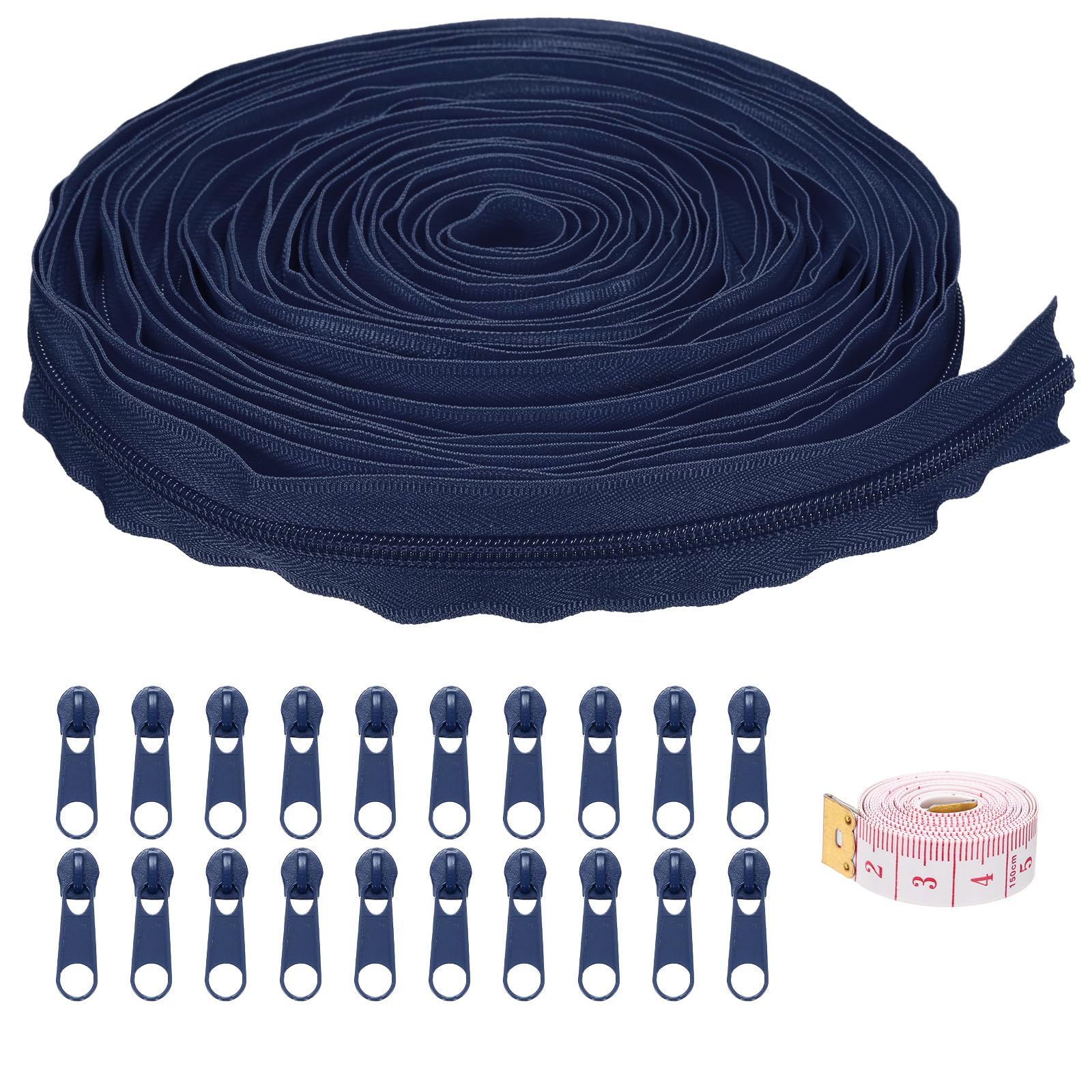 uxcell #5 10 Yards Nylon Coil Zippers, Bulk Coil Zipper by The Yards with 20 Pcs Zippers Sliders and Ruler for DIY Tailor Sewing Craft Bag Clothes, Dark Blue
