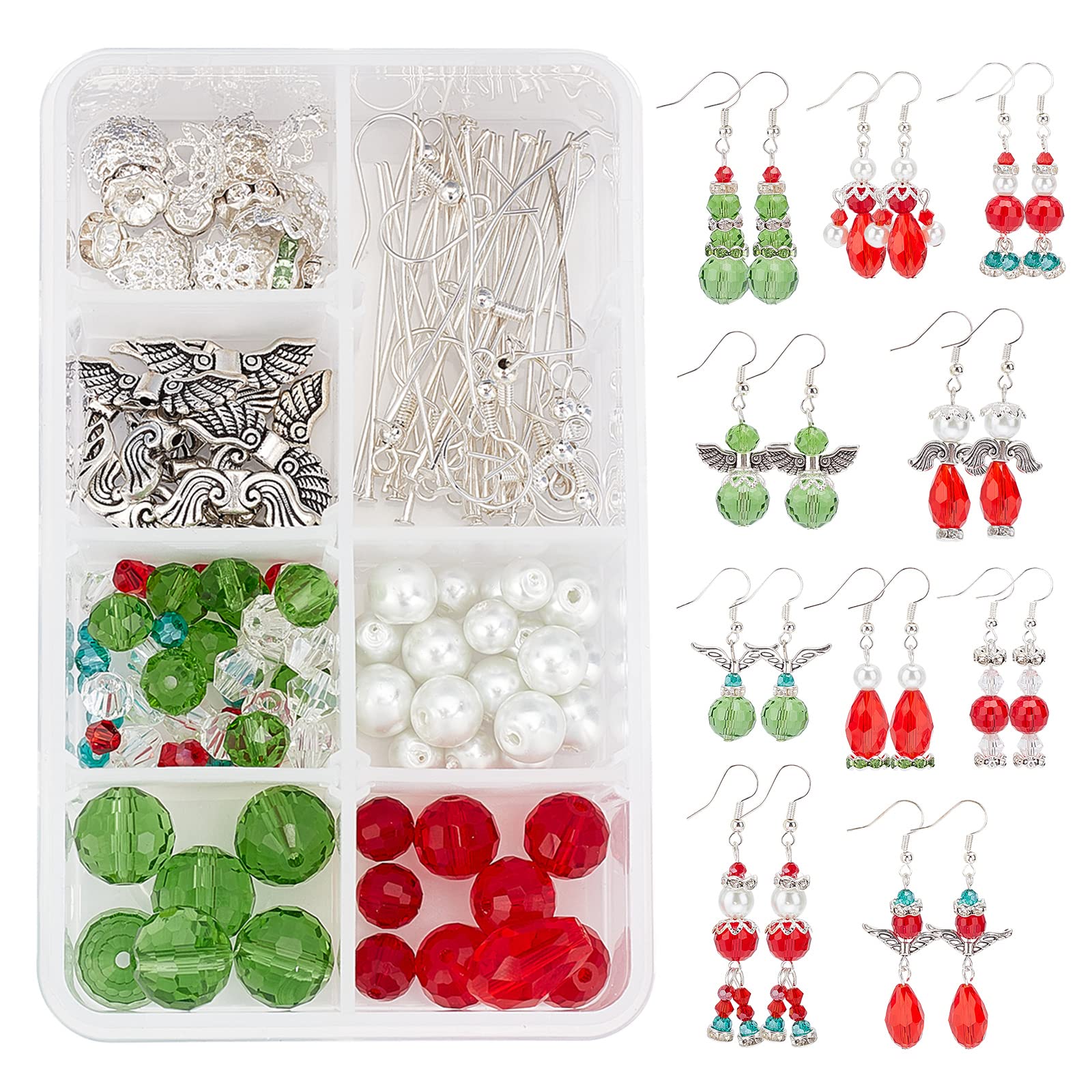 SUNNYCLUE 1 Box DIY Make 10 Pairs Christmas Crystal Bead Dangle Earring Making Kits Snowman Angel Wing Glass Beads Xmas Tree Dangle Earrings Jewelry Making Supplies for Women Beginners, Instruction