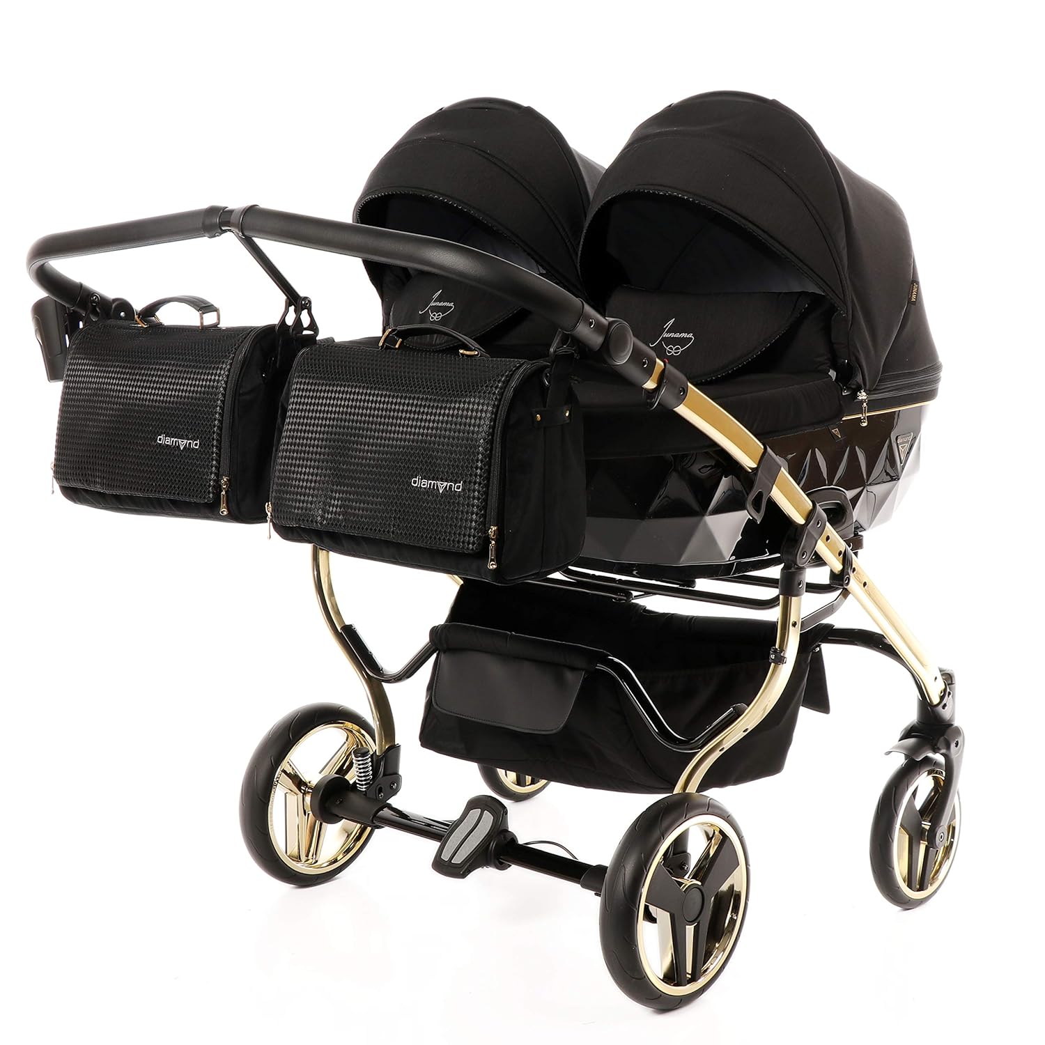 ZWILLINGSKINDERWAGEN GESCHWISTERWAGEN ZWILLINGSBUGGY TWIN JUNAMA DUO s-LINE (02. Schwarz und Gold, 3in1)