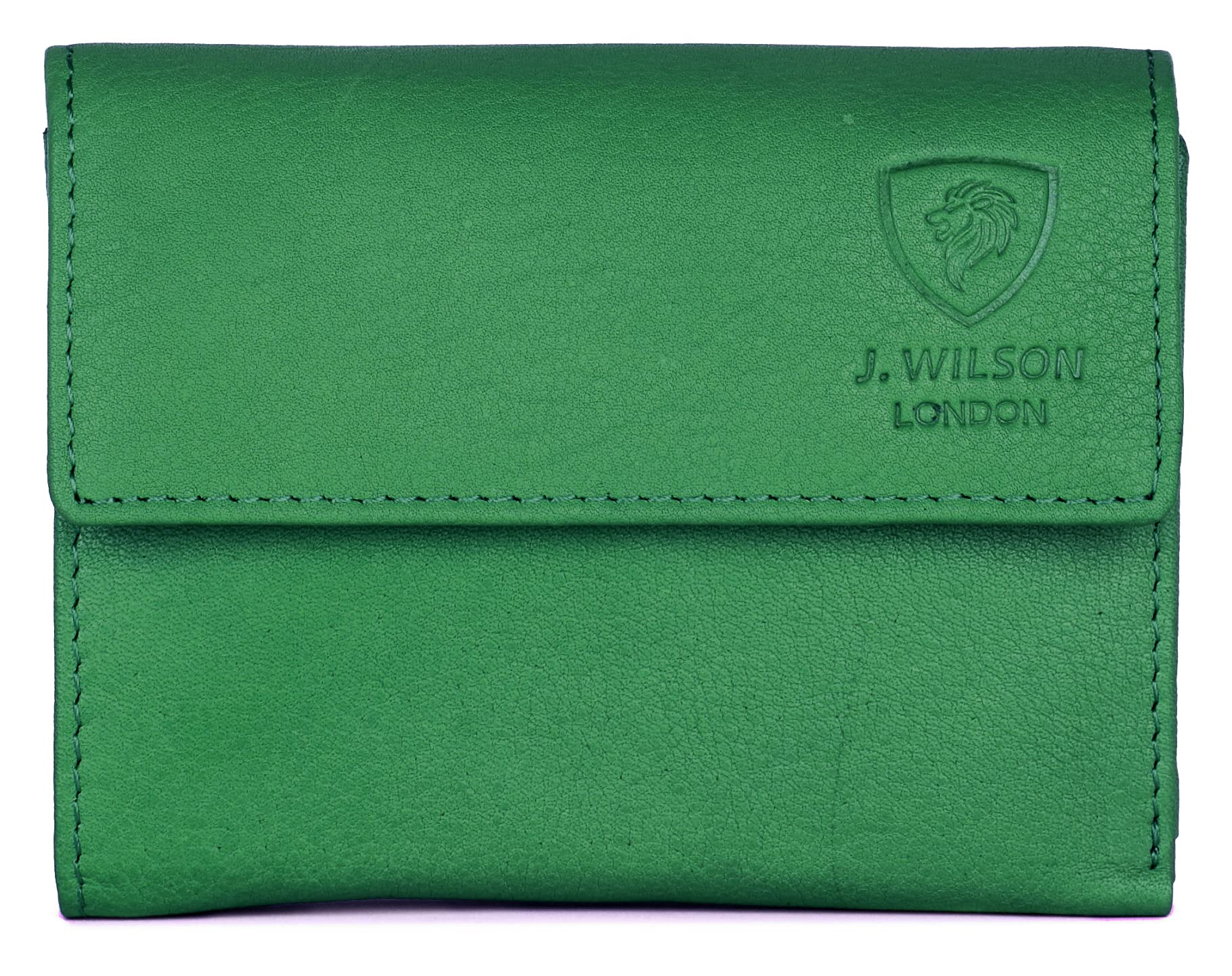 J. Wilson London Ladies RFID Safe Designer Leather Purse Card Women Wallet Zip Pocket Boxed (Green)