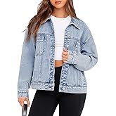Glamaker Womens Oversized Jean Jacket Casual Long Sleeve Button Down Denim Jacket Fall Coat