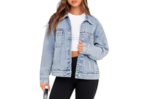 Glamaker Womens Oversized Jean Jacket Casual Long Sleeve Button Down Denim Jacket Fall Coat