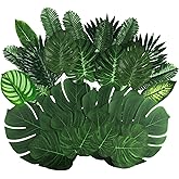 Ledoira 106Pieces 10 Kinds Artificial Palm Leaves Tropical Leaves with Stems Jungle Leaves Decorations for Hawaiian Luau Party Beach Baby Shower Wedding Birthday