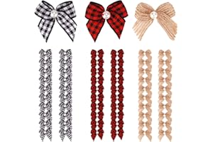 Meseey 60pcs 1" Mini Buffalo Check Plaid Red and Black Ribbon Burlap Bow White and Black Gingham Ribbon Double Bows for Packages Gift Wrapping Christmas Decoration