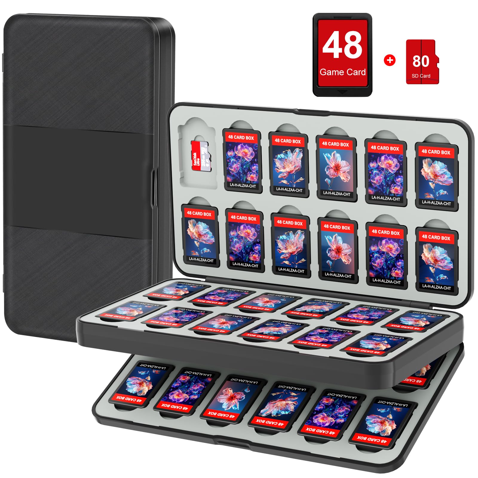 Paobas 48 Slot Switch Game Card Case for Nintendo Switch Game Cards and 80 Mirco SD Memory Cards, Portable Switch2/Switch/OLED/Lite Game Memory Card Storage Holder