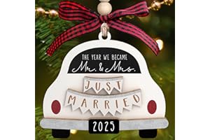 Pawzity Wedding Gifts - Mr and Mrs Gifts - Wedding Gift for Couples 2025, Bride - First Christmas Married Ornament 2025 - Bridal Shower Bride Gift for Newlywed - Wood Married Ornament​