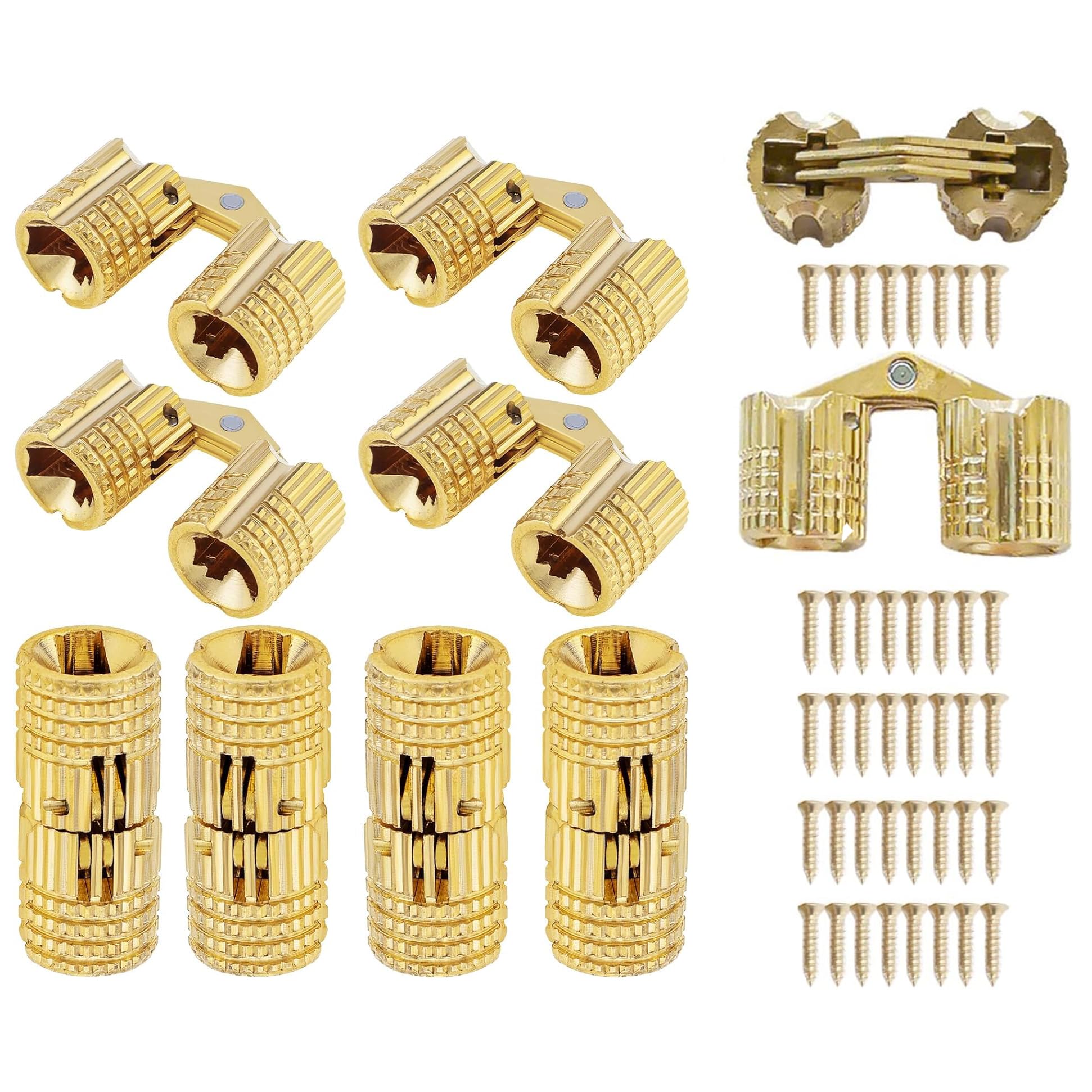 10x Brass Barrel Hinges Hidden Invisible Cabinet Furniture Hinges Concealed 180 Degree Opening Angle w/20x Screws (8mm)