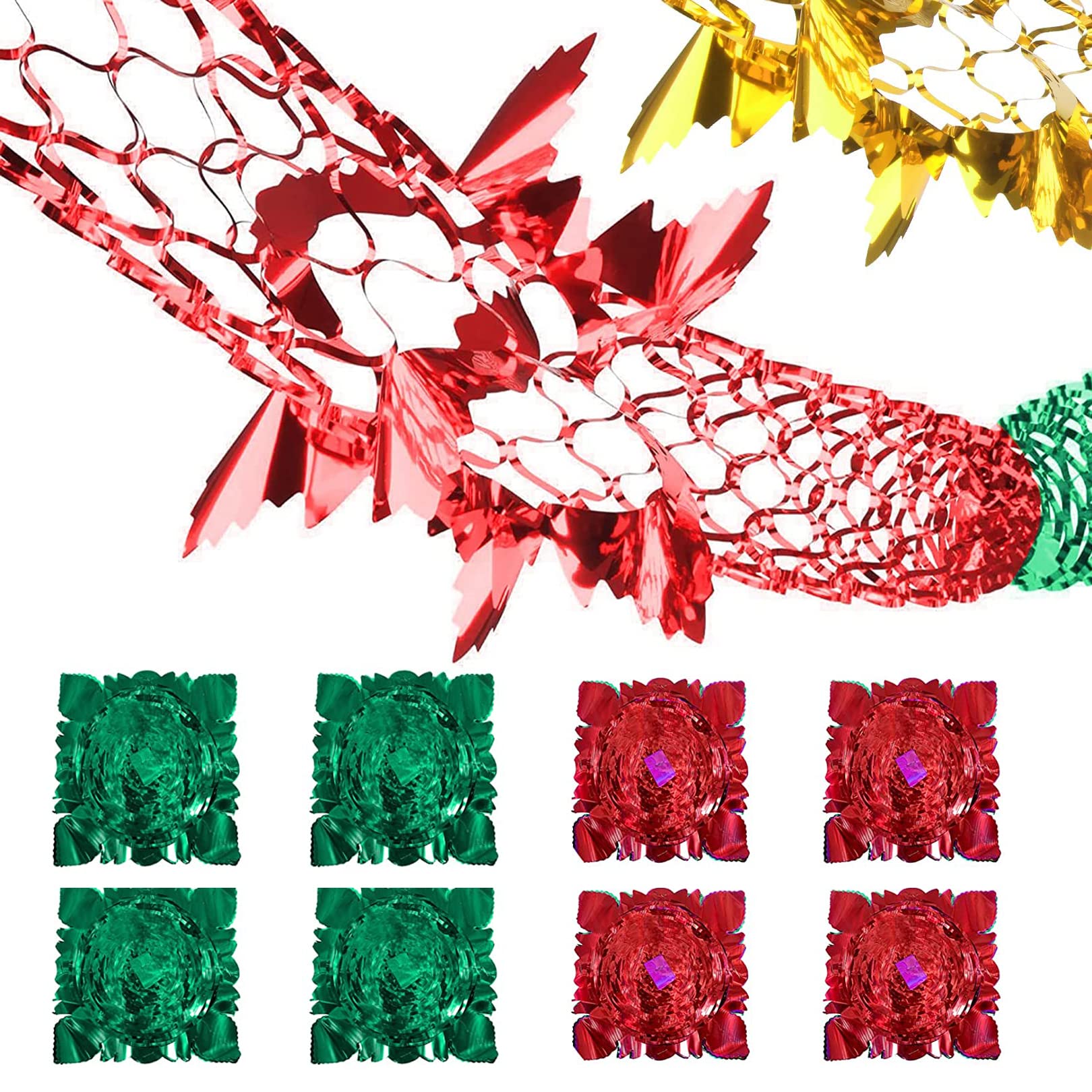 PMELCXD Christmas Ceiling Decorations, 16 Pcs, 9ft Foil Garland, PET Material, Runner Shape, Red and Green