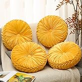 Beeveer 4 Pcs Round Throw Pillows 15 Inch Decorative Velvet Pleated Pumpkin Floor Boho Pillows for Living Room Couch Chair Bed Sofa (Yellow)