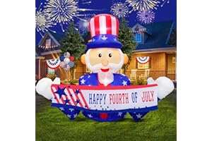 PARAYOYO 8 Ft Independence Day 4th of July Inflatable, Uncle Sam Hold Banner Patriotic Inflatable Built-in LEDs Stable Memorial Day Blow up Inflatable Indoor Home Outdoor Yard Lawn Parade Party