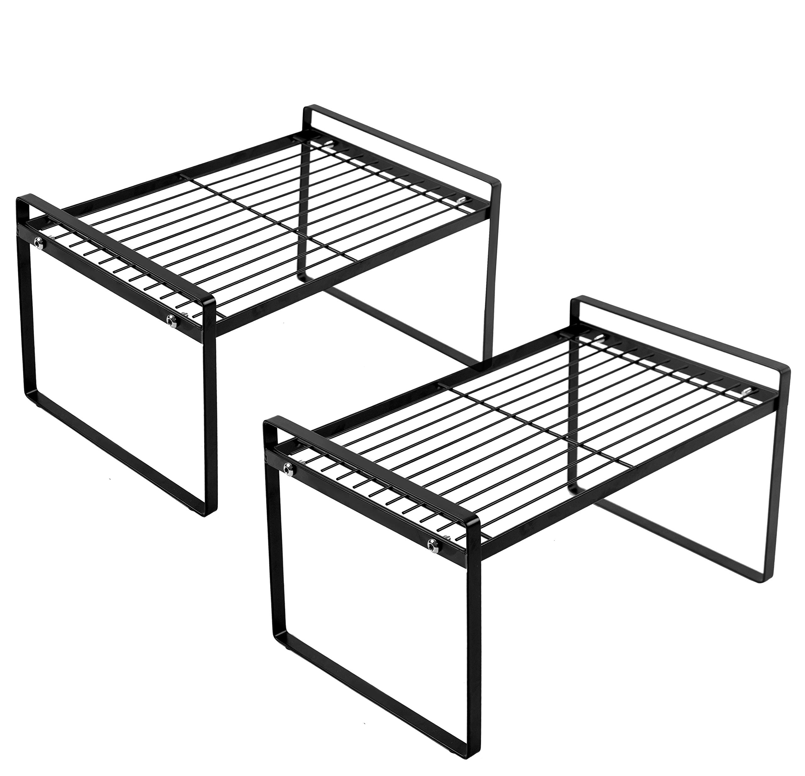 Photo 1 of Shantton 2 Pack Kitchen Cabinet Shelf Counter Organizer Rack Pantry Storage Bathroom Bedroom Office Table Desk Space Saving Steel Frame Stackable Rust Resistant Non Slip Black