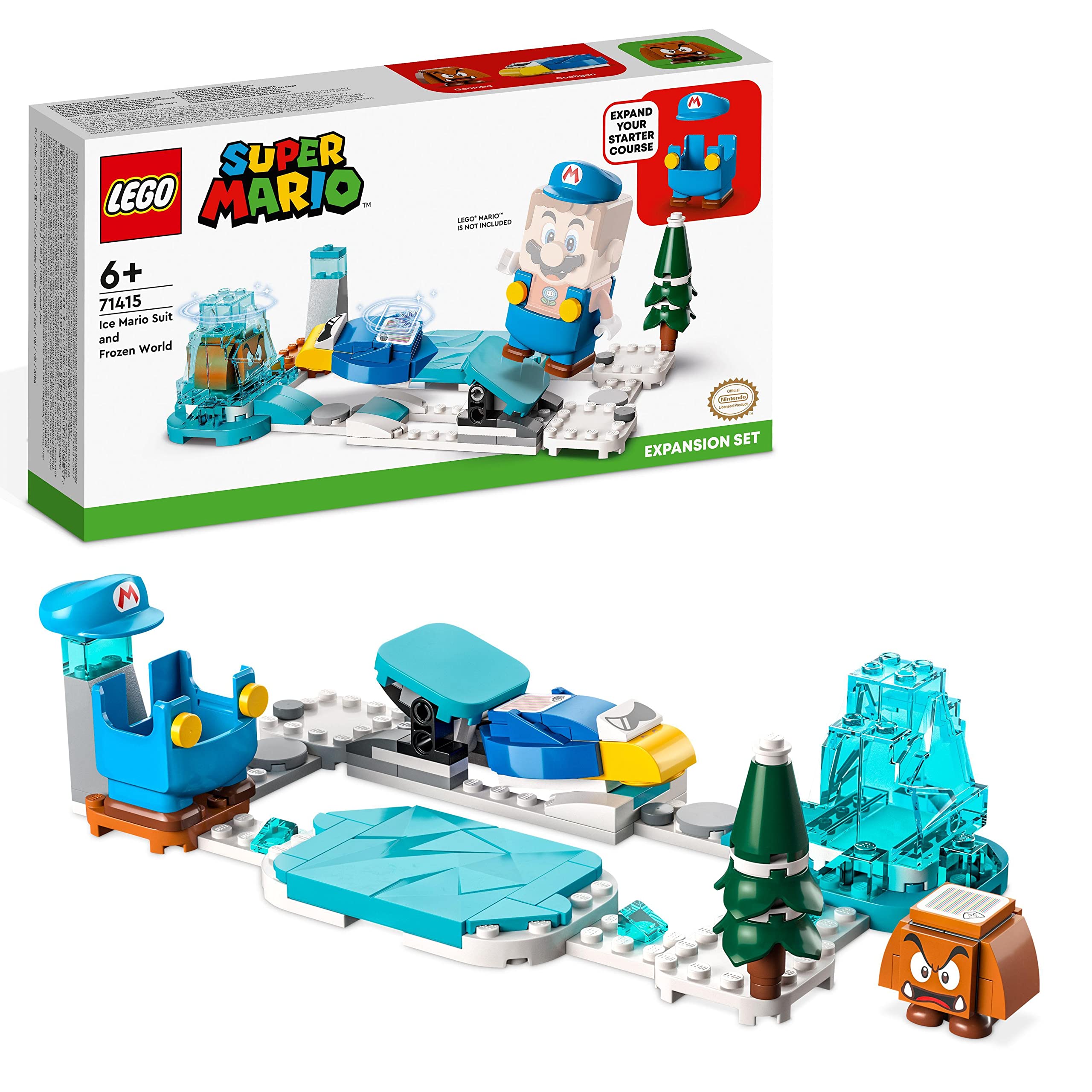 LEGO 71415 Super Mario Ice Mario Suit and Frozen World Expansion Set, Collectible Toys for Kids, Buildable Game with Figure Costume plus Cooligan and Goomba Enemy Figures