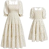Mommy and Me Matching Dresses Floral Printed Ruffled Lantern Sleeves A-Line Long Dress Mom Daughter Matching Outfits