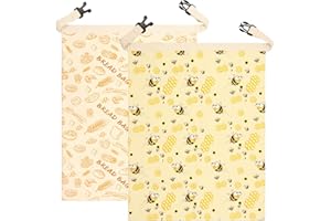 2 Pcs Beeswax Bread Bags, Reusable Food Storage Covers, Natural Linen Cotton Storage Bags for Homemade, Bakery Essentials, Fr