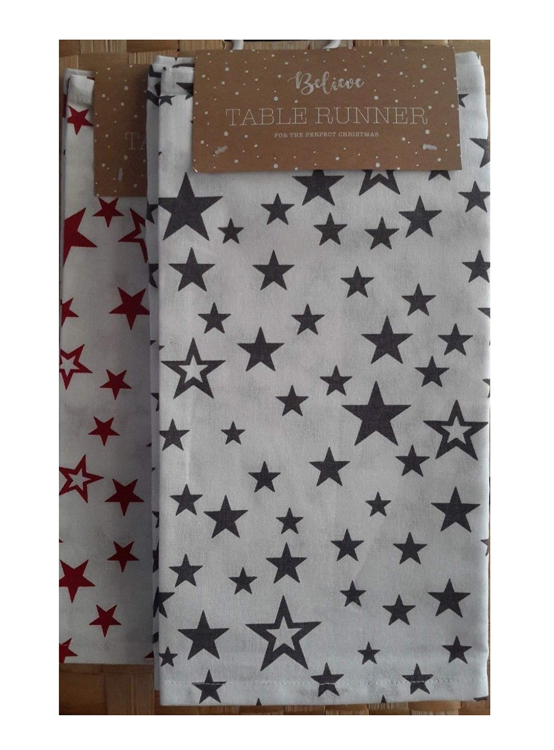 160cm x 35cm Star Table Runner in Red or Black