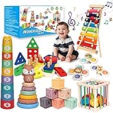 LearnToy Baby Toys 18-36 Months, Montessori 7-in-1 Activity Set - Stacking Blocks, Infant Teething Toy & Sensory Bin, Baby Boys & Girls Gifts