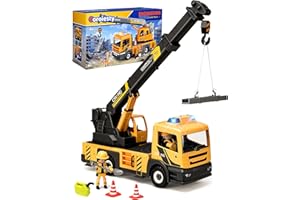 Coroiesty Large Crane Truck Toy with Extendable Crane Arm, Lights & Siren Sounds, Assemble Truck Engineering Vehicle Toy for Boys Girls 3+, Christmas Birthday Gift