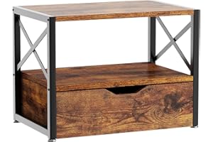 IBUYKE 2 Tier Desktop Printer Stand,Multi-Purpose Desk Organizer,Wooden Printer Stand with Drawer Storage for Folders,Books,for Fax Machine, Scanner,Home Office,Rustic Brown UTLJ006H