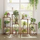 Bamworld Plant Stands Indoor 4 Sets Plant Shelves Outdoor Wooden Plant Holder for Multiple Plants Flower Stands for Living Ro