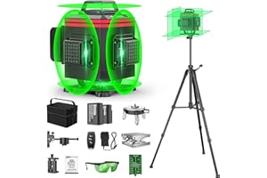 EREOIN 16 Lines Laser Level 4x360° Self Leveling Green Laser Level，4D Green Cross Line for Construction and Picture Hanging，Laser measurement calibration tool，with 2 Rechargeable Battery and tripod