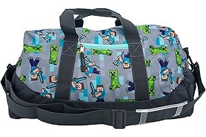 AI ACCESSORY INNOVATIONS Minecraft Duffle Bag, 16 inch Travel Sleepover Weekender Bag for Girls & Boys, Green/Gray