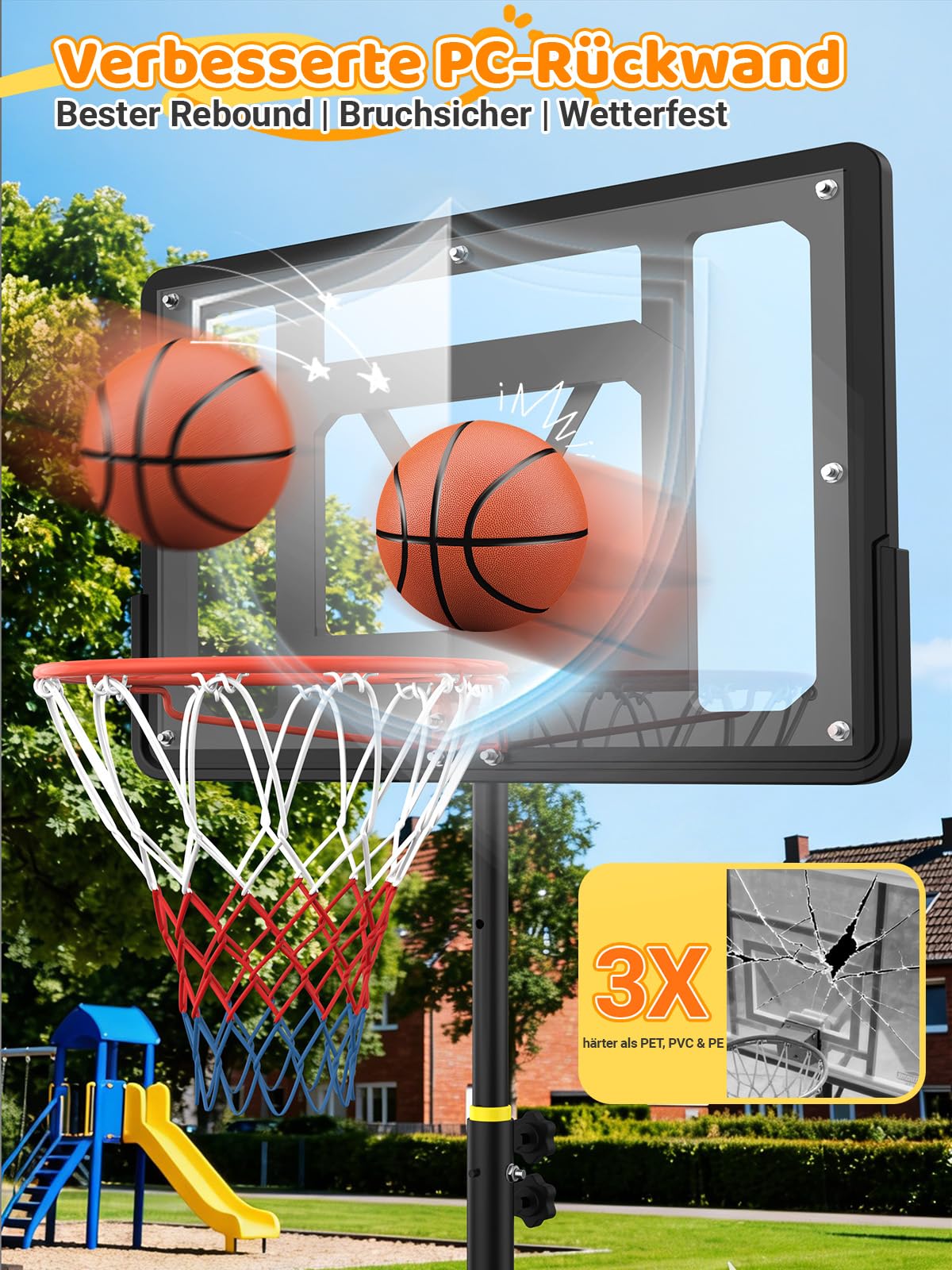 vcloo Basketballkorb Outdoor für Kinder: 155-210 cm Höhenverstellbar für Kinder 4-14 Jahre - Inkl. 2X Netze, Basketball & Pumpe - Basketballkörbe mit Ständer für Indoor Outdoor Garten Hof Garage 4