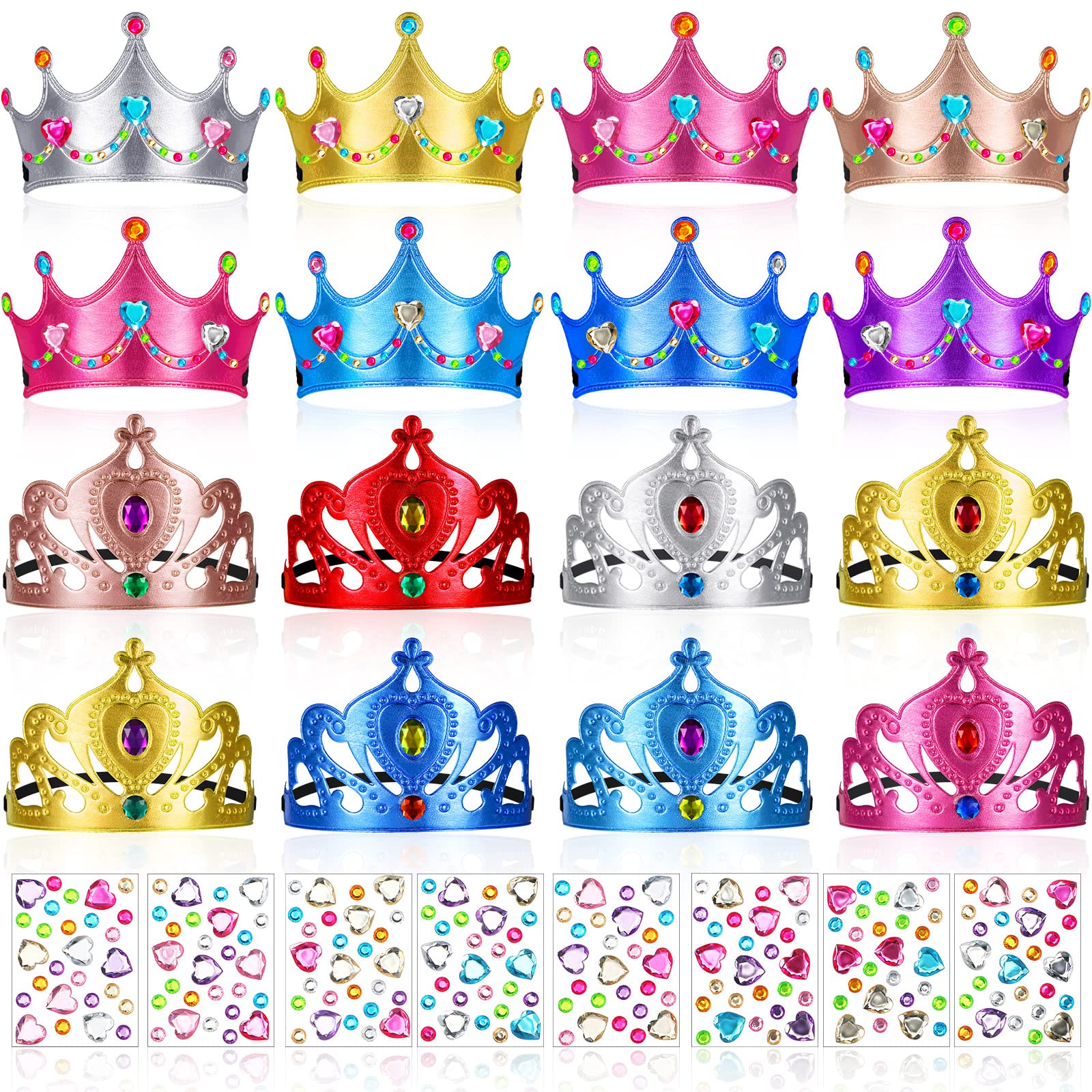 Otuuz 44 Pcs Foam Crowns for Kids Princess Tiaras Crowns Bulk Diamond Sticker Making Kits for Birthday Party Supplies(Cute Style)