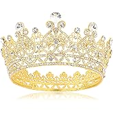 KEUKORZ Princess Crown Gold Royal Tiara for Women Full Round Crown Cake Topper Elegant Hair Accessories for Prom Wedding Birthday Party Favors Pageant