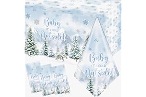 Dydamud Winter Baby Shower Tablecloth 3pcs Baby It's Cold Outside Tablecloths Plastic Winter Woodland Tablecloth Rectangle Ta