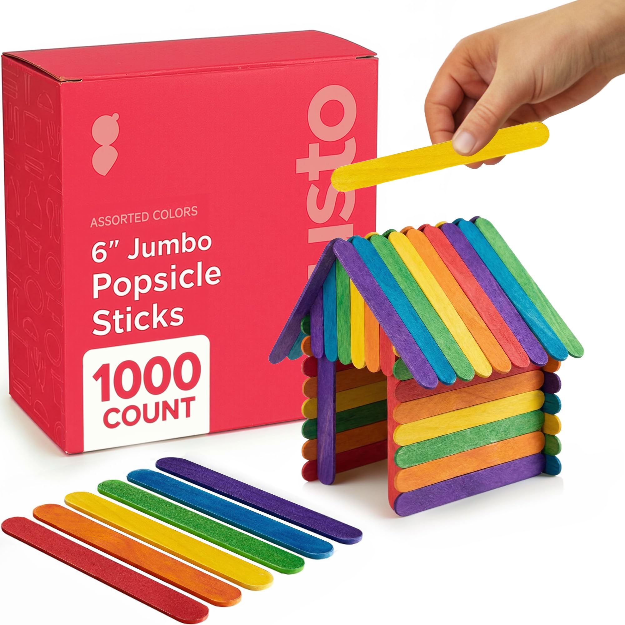 Comfy Package [1000 Count] 6 Inch Colored Jumbo Popsicle Sticks for Crafts - ICES, Ice Cream, Waxing, Tongue Depressor Wood Craft Sticks