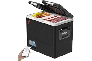 Setpower DT55 Portable Refrigerator with APP Control, 59QT(55L) Dual Zone Fridge Freezer, Electric Coolers for Vehicles AC/DC, Car Refrigerator 12V Portable Fridge