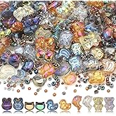 KINGSHINE 640pcs Shaped Animal Glass Beads for Jewelry Making, Shaped Cat/Rabbit/Duck/Bear/Dolphin Loose Spacer Beads for DIY Supplies Bracelets Necklaces Earrings