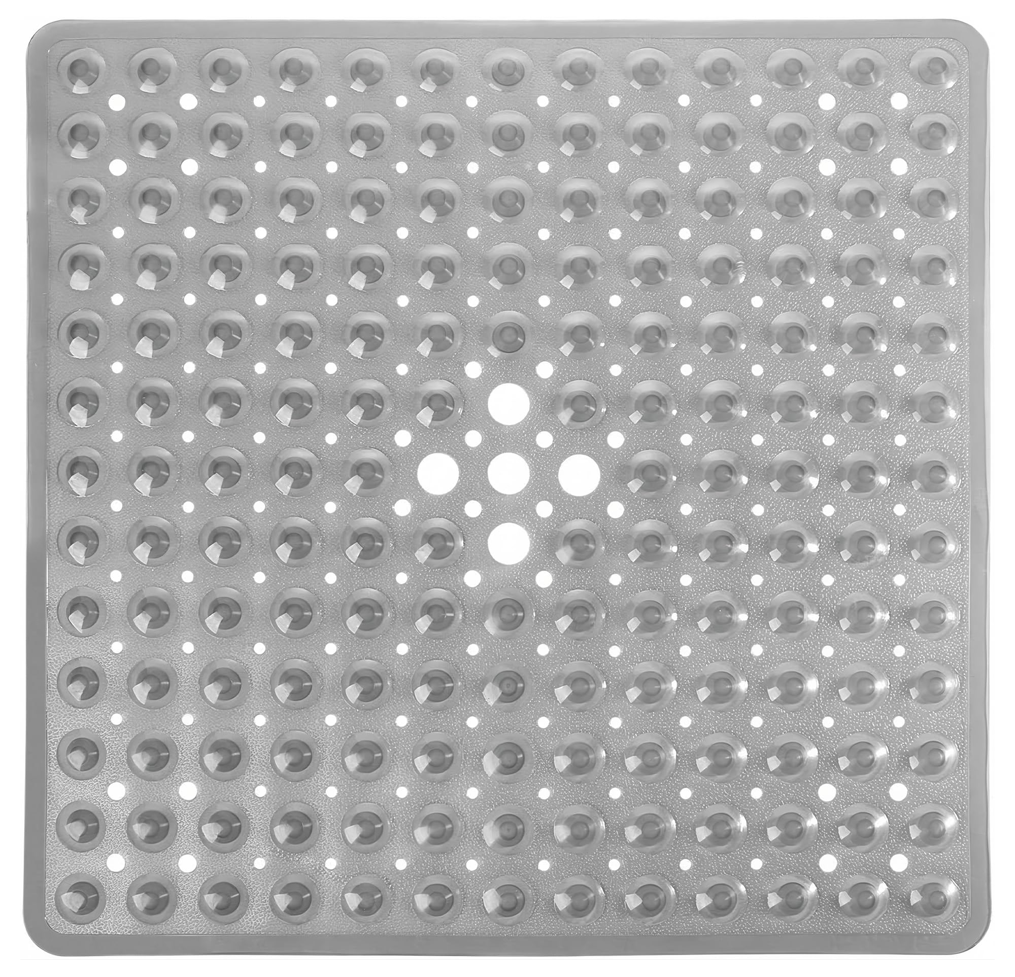 ADOV Shower Mat Non Slip Anti Mould, 53 x 53 cm Square Bath Mat Grey for Inside-Shower, Anti Slip Shower Mats with Strong Suction Cups and Drain Holes, Mildew Resistant, Machine Washable