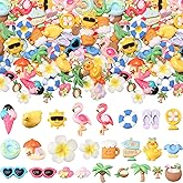 Giegxin 40 Pcs Summer Resin Charm Hawaii Beach Coconut Flamingo Plumeria Flower Flatback Cabochon Accessories Cute Embellishments Bulk for Jewelry Cellphone Case Scrapbooking Headband DIY Craft Making