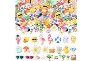 Giegxin 40 Pcs Summer Resin Charm Hawaii Beach Coconut Flamingo Plumeria Flower Flatback Cabochon Accessories Cute Embellishments Bulk for Jewelry Cellphone Case Scrapbooking Headband DIY Craft Making