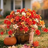 Fall Flowers Artificial for Decoration, Fake Silk Rhododendron Flowers for Outdoors, 2 Bundles Faux Azalea Outside UV Resistant No Fade Floral for Home Garden Balcony Walkway Wedding Party Decor