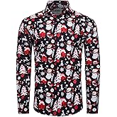 MOHEZ Funky Mens Ugly Christmas Shirt Long Sleeve Santa Claus Funny Button Down Shirt for Holiday Party