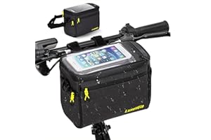 LUXECYCLES Bike Handlebar Bag Waterproof Front Bicycle Basket Bag 5L Storage Bag with Touch Screen Shoulder Strap, Mesh Pockets, Shoulder Strap,Waterproof Zipper