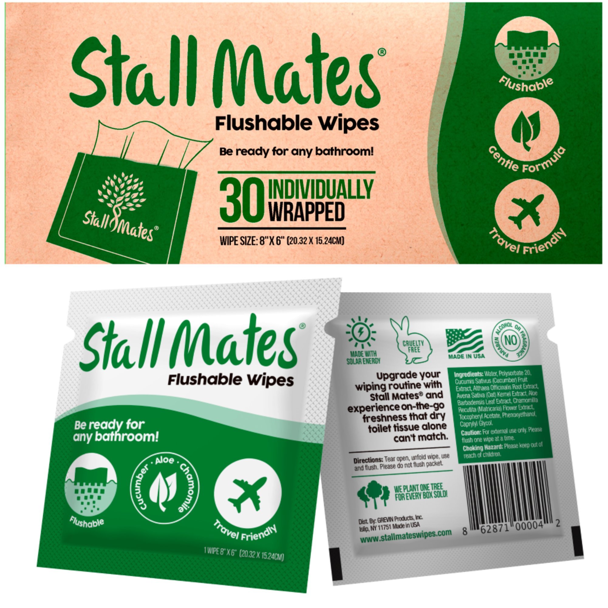 Stall Mates Flushable, individually wrapped wipes for travel