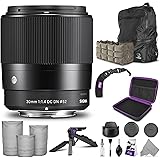 Sigma 30mm F1.4 Contemporary DC DN Lens for Sony E Mount Cameras with Essential Photo and Travel Bundle