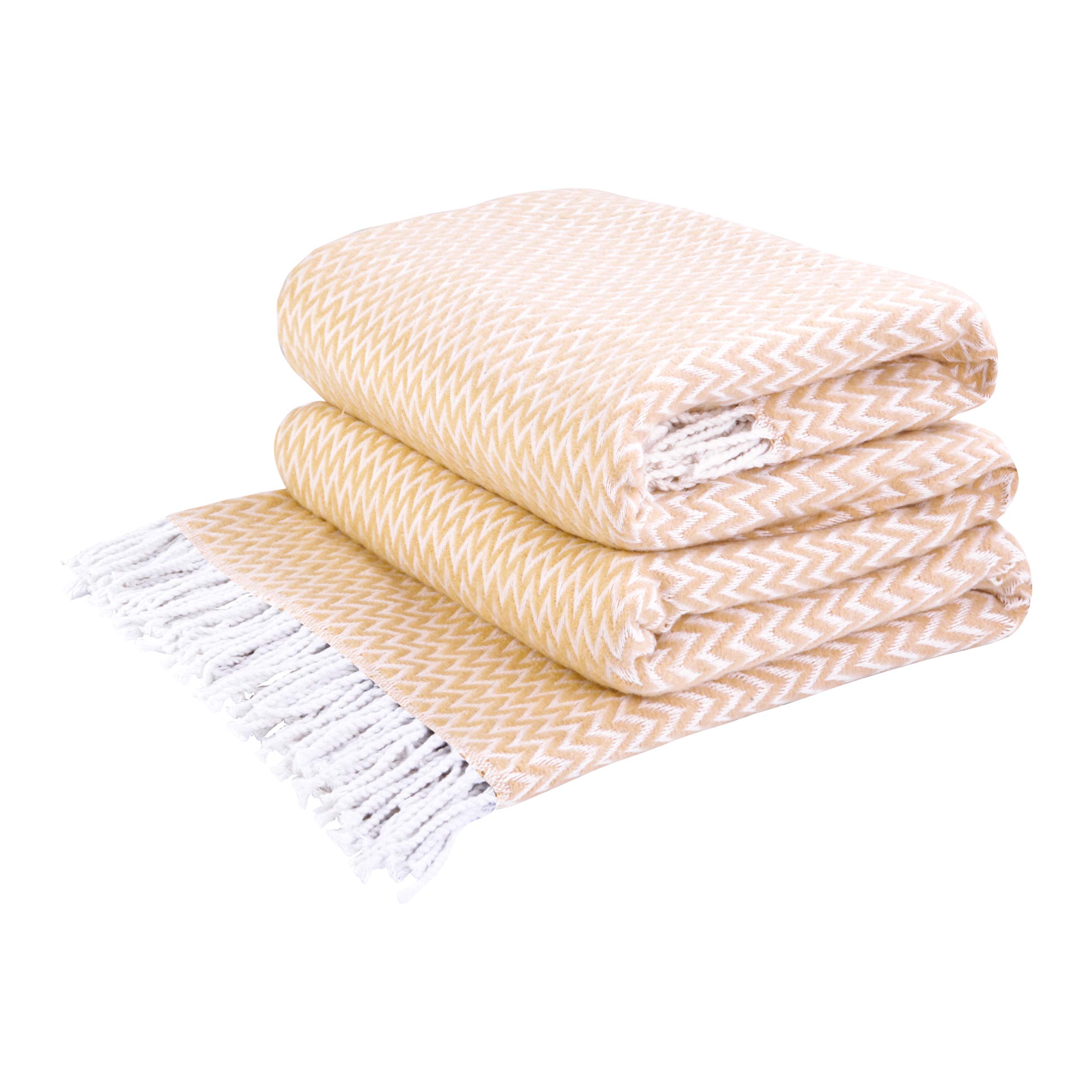 LYHome Cotton Blanket - Soft Throw for Sofas, Bed & Couch. Cosy Outdoor Blankets for Travel, Picnic & Camping. Settee Throws for Armchairs, Garden Furniture (55x79 in | 140x200 cm | Sand Chevron)