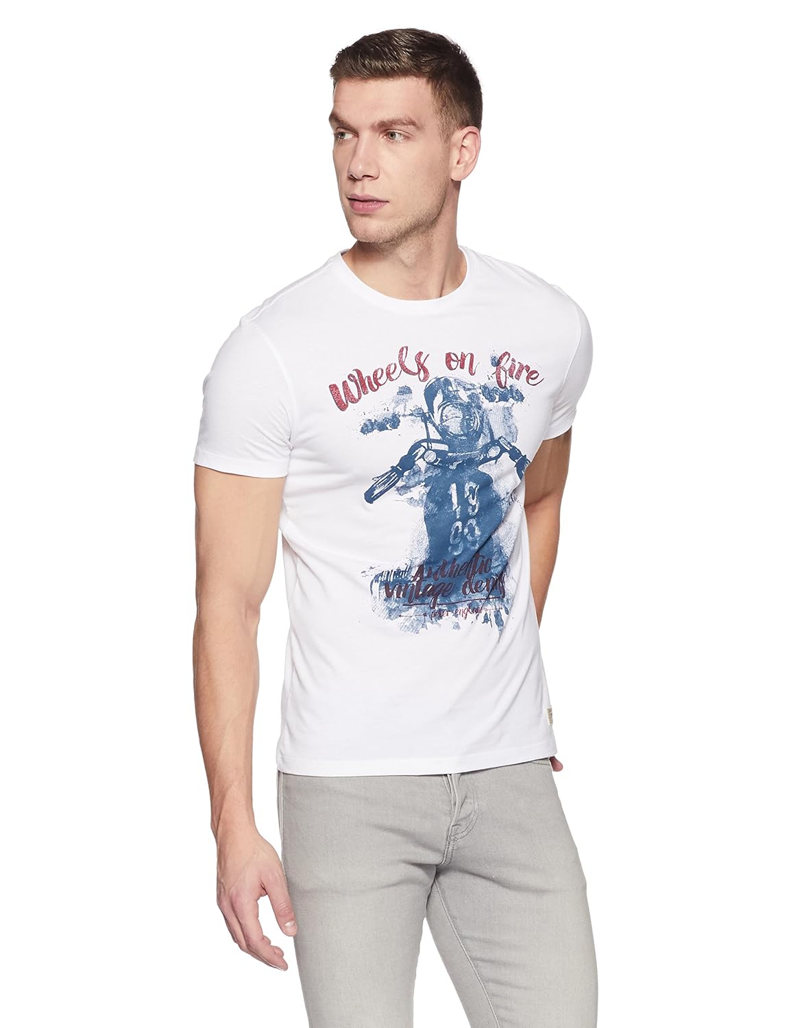 peter england men's solid slim fit t-shirt