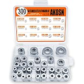 Stainless Steel Flat Washers Assortment Kit, SAE 304, 300-Piece Metal Screw Washers Set for Bolts, 8 Sizes #6; #10; #12; 1/4"; 5/16"; 3/8"; 1/2"