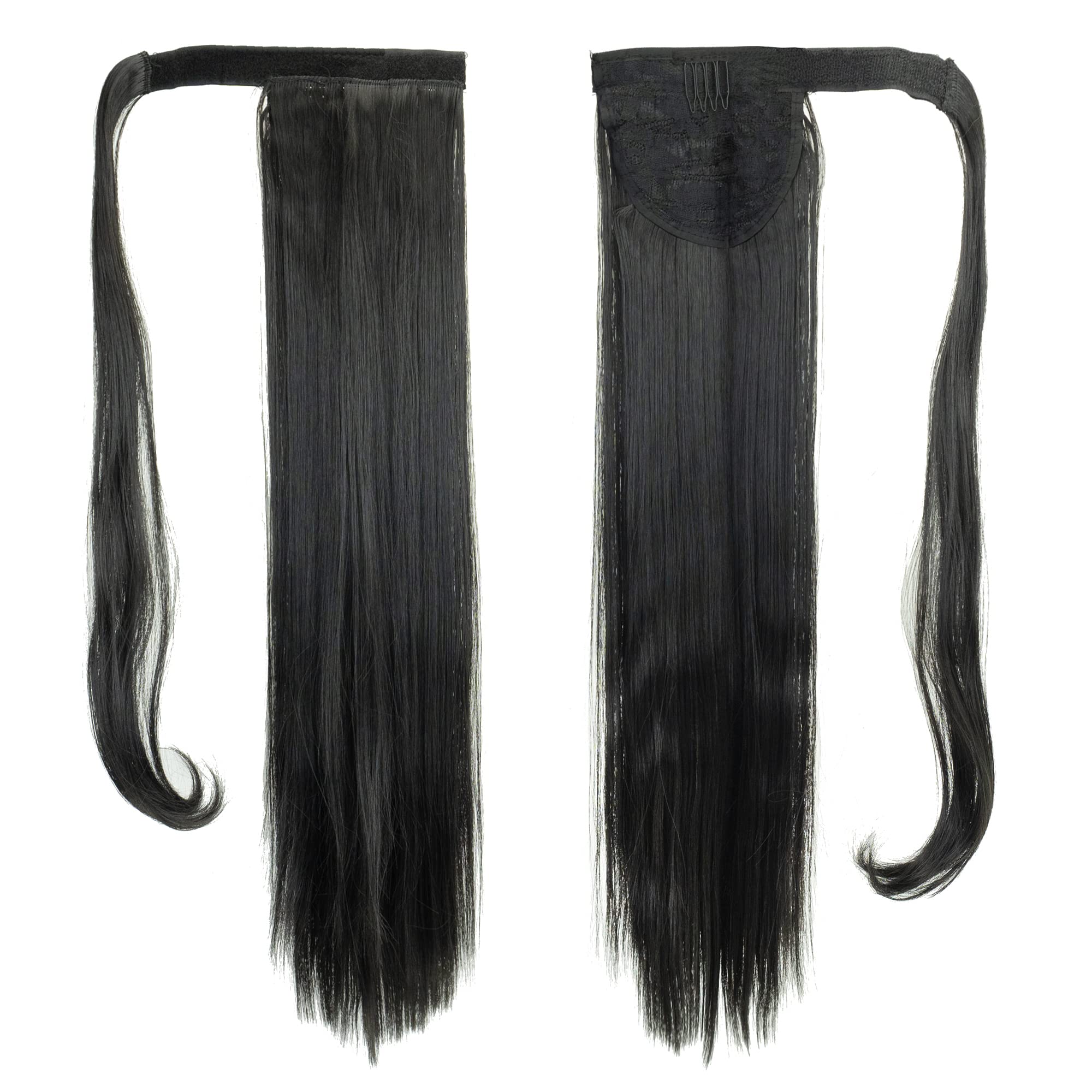 IMISSU Long Straight Wrap Around Ponytail Extension Synthetic Hair Extensions Clip in Ponytails Hairpiece for Women (Black)
