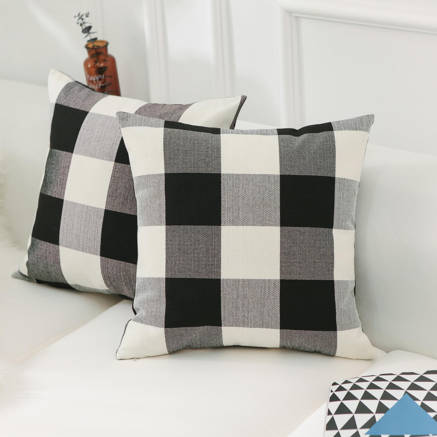 Home Brilliant Set of 2 Black and White Cushion Covers, Checker Plaid Cushion Cover 45 x 45 cm, Thick Check Cushion Protectors, Black, 2 pcs, 45cm x 45cm — image 1