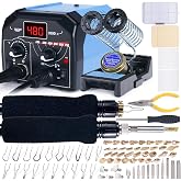 WEP 939D-II 2-IN-1 Wood Burning Kit 86-IN-1 with 51 Solid Points and 20 Wire Nibs Wood Burner with 2 Letter Number Stencils, 2 Unfinished Wood, 1 Pen Holder, Burning Tool