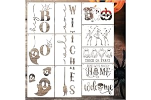 YHSLMH Halloween Stencils for Painting on Wood Burning Art Craft Large Boo Witch Skeleton Ghost Paint Stencils for Porch Sign Door Hanger Wall Holiday (11 Boo)