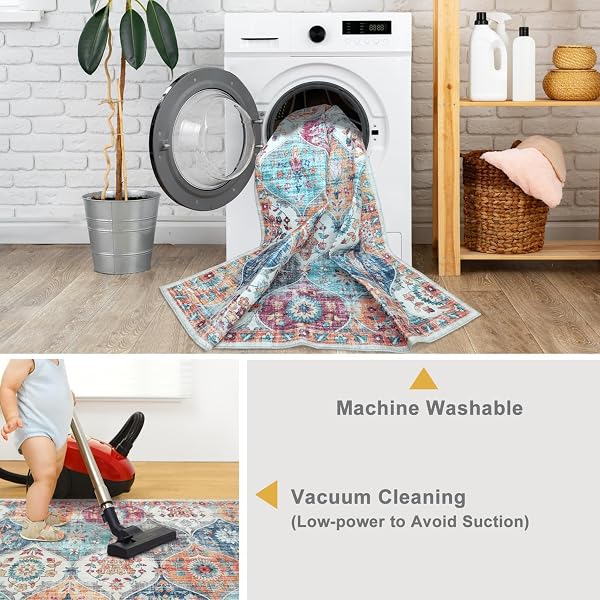 MANDALA – MACHINE WASHABLE AREA RUGS 5 X 7 FT, STAIN RESISTANT RUGS, DURABLE POLYESTER MATERIAL, PATTERNED & COLORFUL RUG, BEDROOM & LIVING ROOM RUG, ROOM & MODERN HOME DECOR – ORANGE & MULTI
