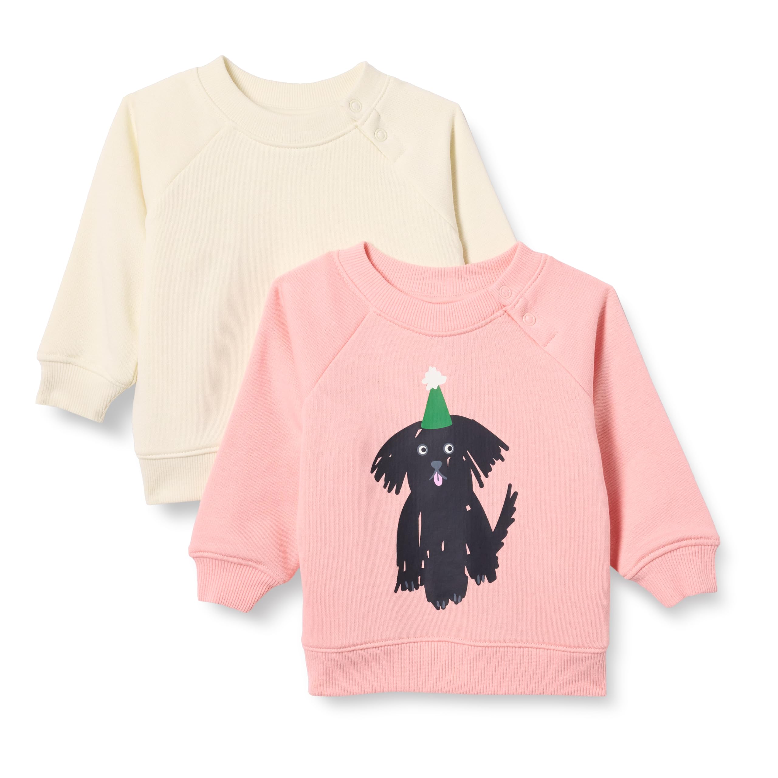 Photo 1 of *** ONLY 1 *** Amazon Essentials Unisex Babies' French Terry Crewneck Sweatshirts, Pack of 2, Beige/Peach Party Animals, 18 Months
